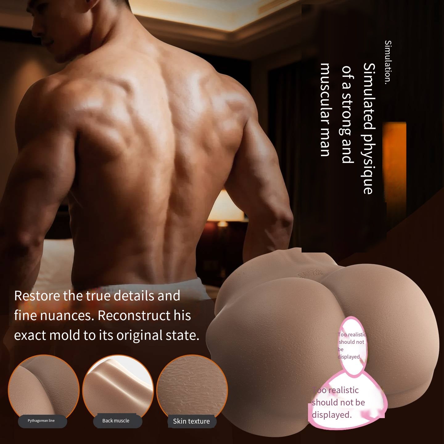 Half-body male doll with large buttocks, realistic replica of a famous device, 1:1 molded masturbator, ass sex toy